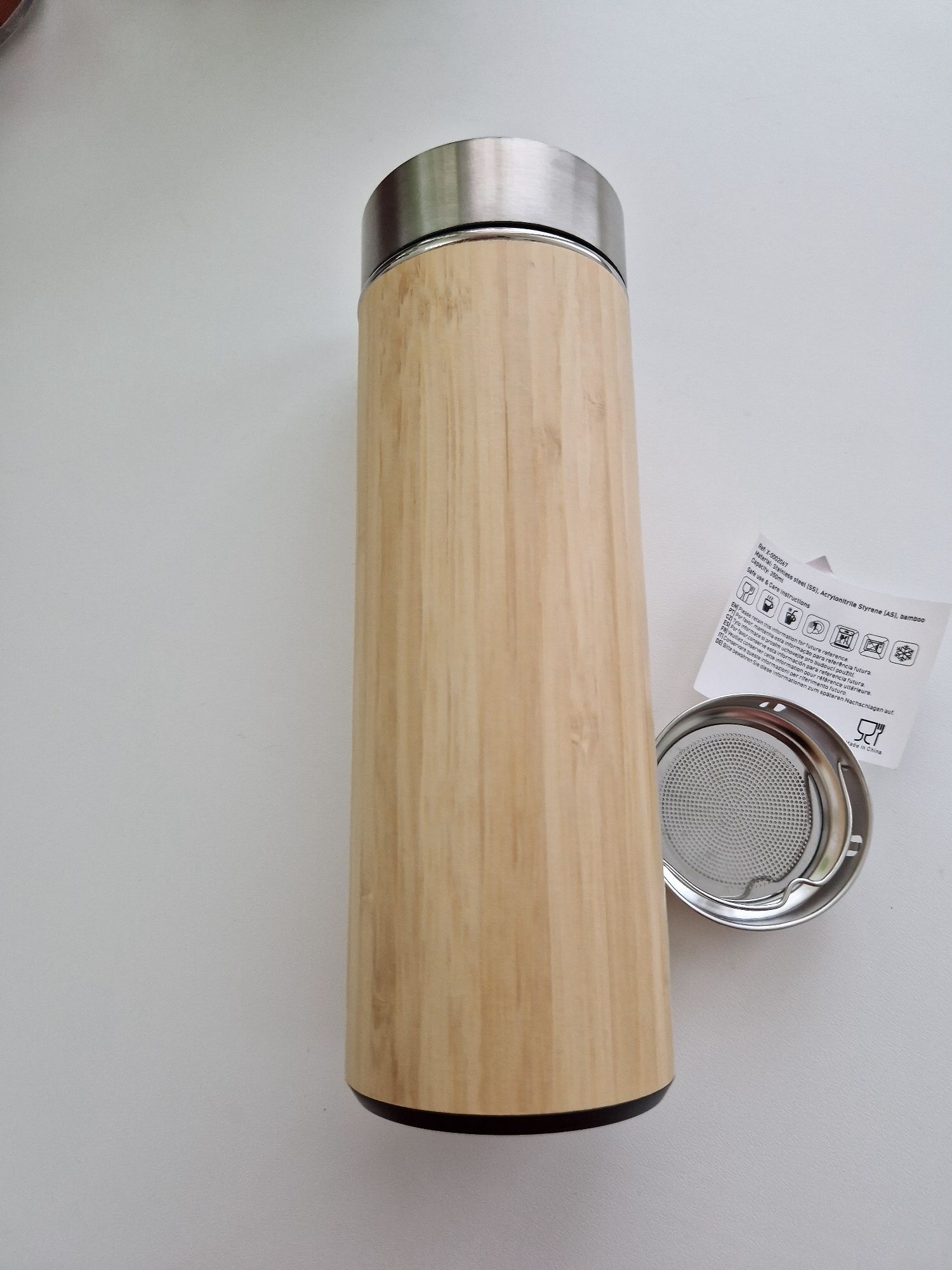 Термобутылка из бамбука с заварником, 350 мл, с логотипом