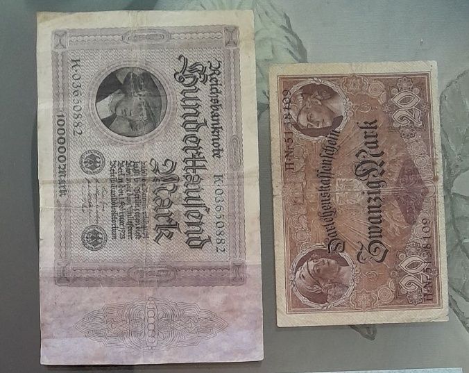 2 bancnote +2 monede Arg  Marci Germane 1914 /1923 /69/72 preț total