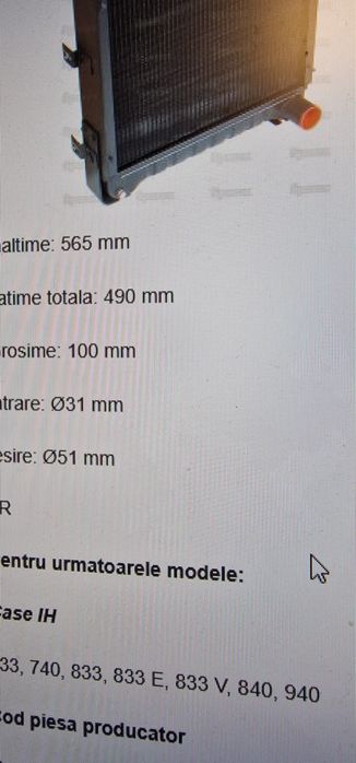 Radiator tractor case internațional ih 733.740 case ih 833 E .833 V 84