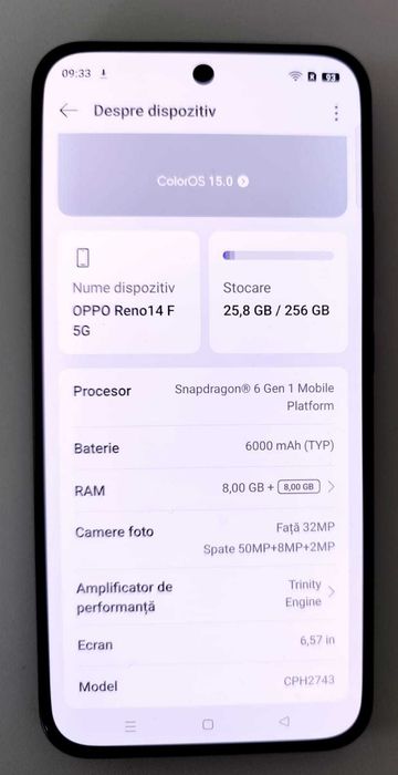 (AG 35)Telefon Oppo Reno 14F  5G b.33438 - 1050Lei Garantie 2ani!