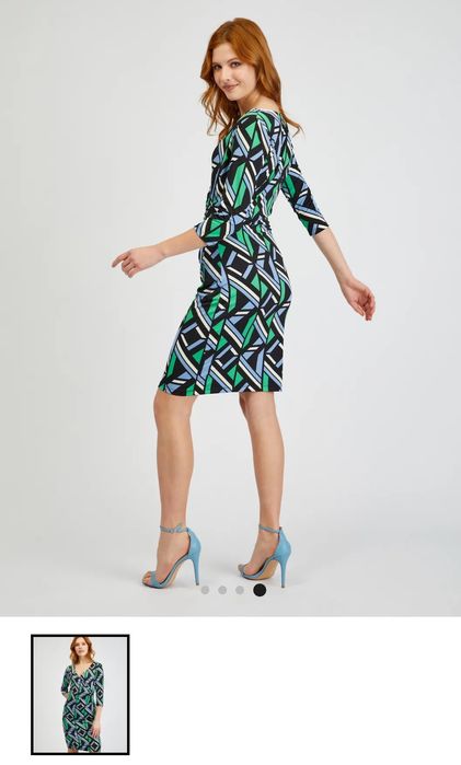 Rochie cu decolteu in V verde cu negru , Orsay