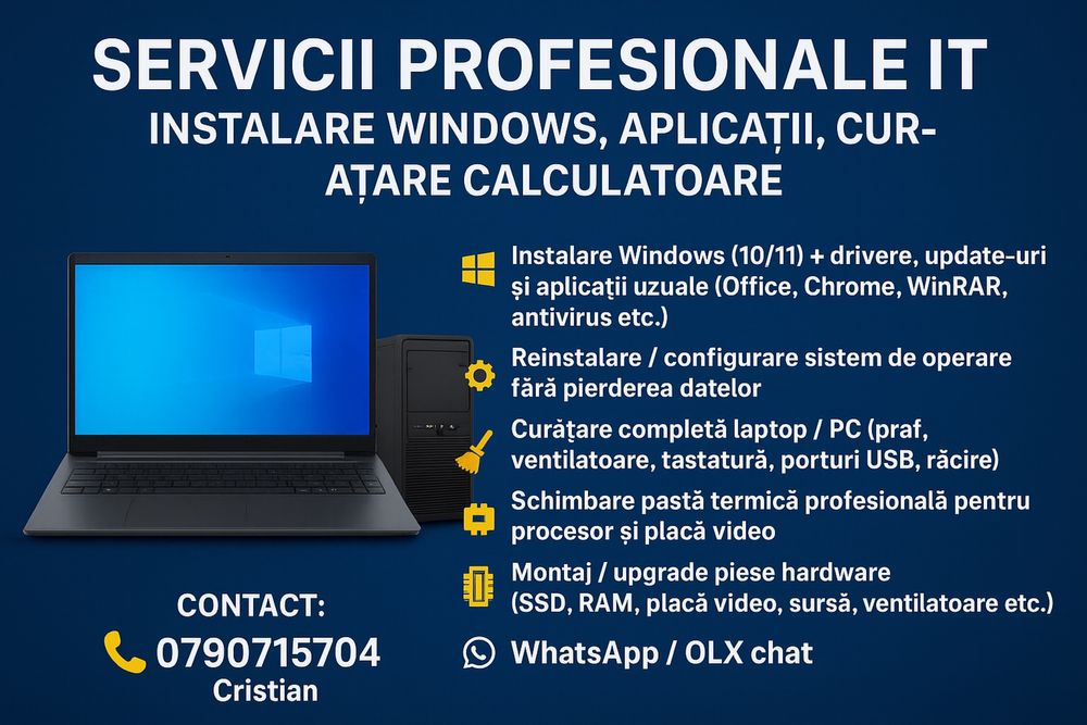 Servicii profesionale IT- Instalate windows, reparatii laptop si pc