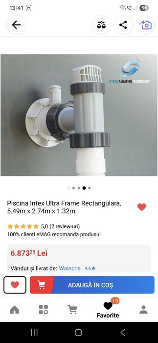 Piscina Intex dreptunghiulara(5,49 m ×2,74 m×1.32 m)