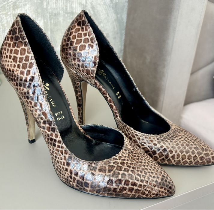 Pantofi maro/crem cu toc