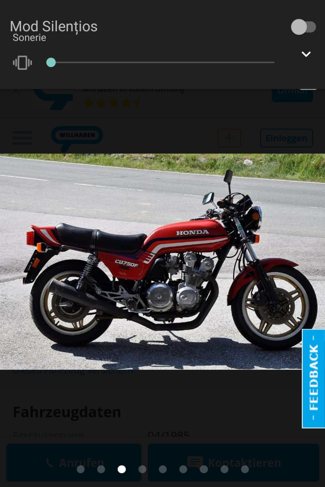 Motocicleta Honda CB750 F  înmatriculată