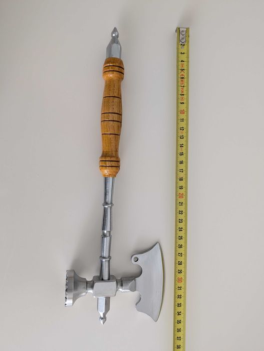 Topor de bucatarie inox lucrat manual, maner lemn