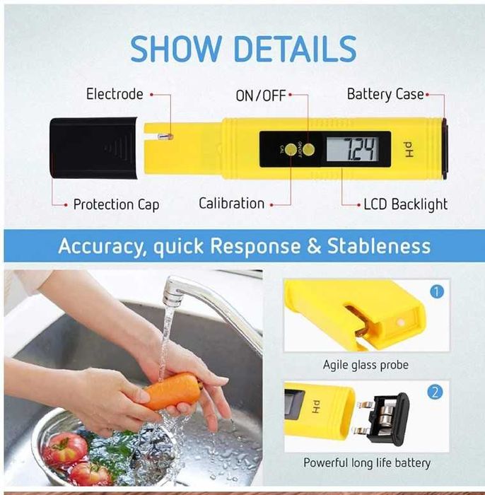 измерване качеството на водата  с  pH метър цифров тестер