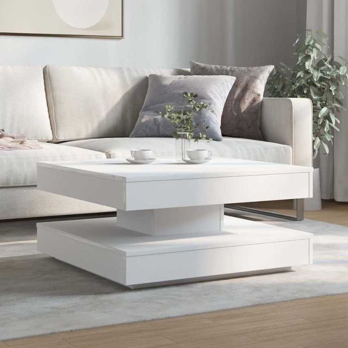 Masuta cafea rotativa 360 grade vidaXL, alb, 70x70x34