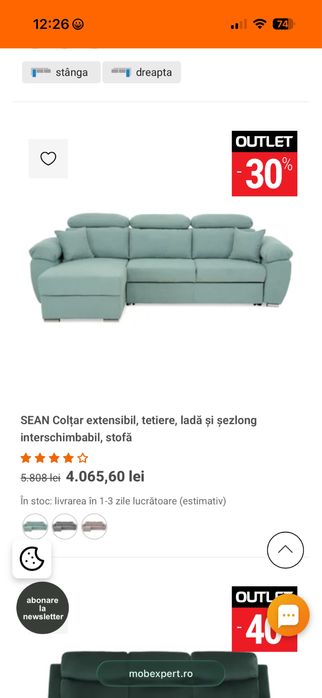 Canapea tip coltar Mobexpert Sean