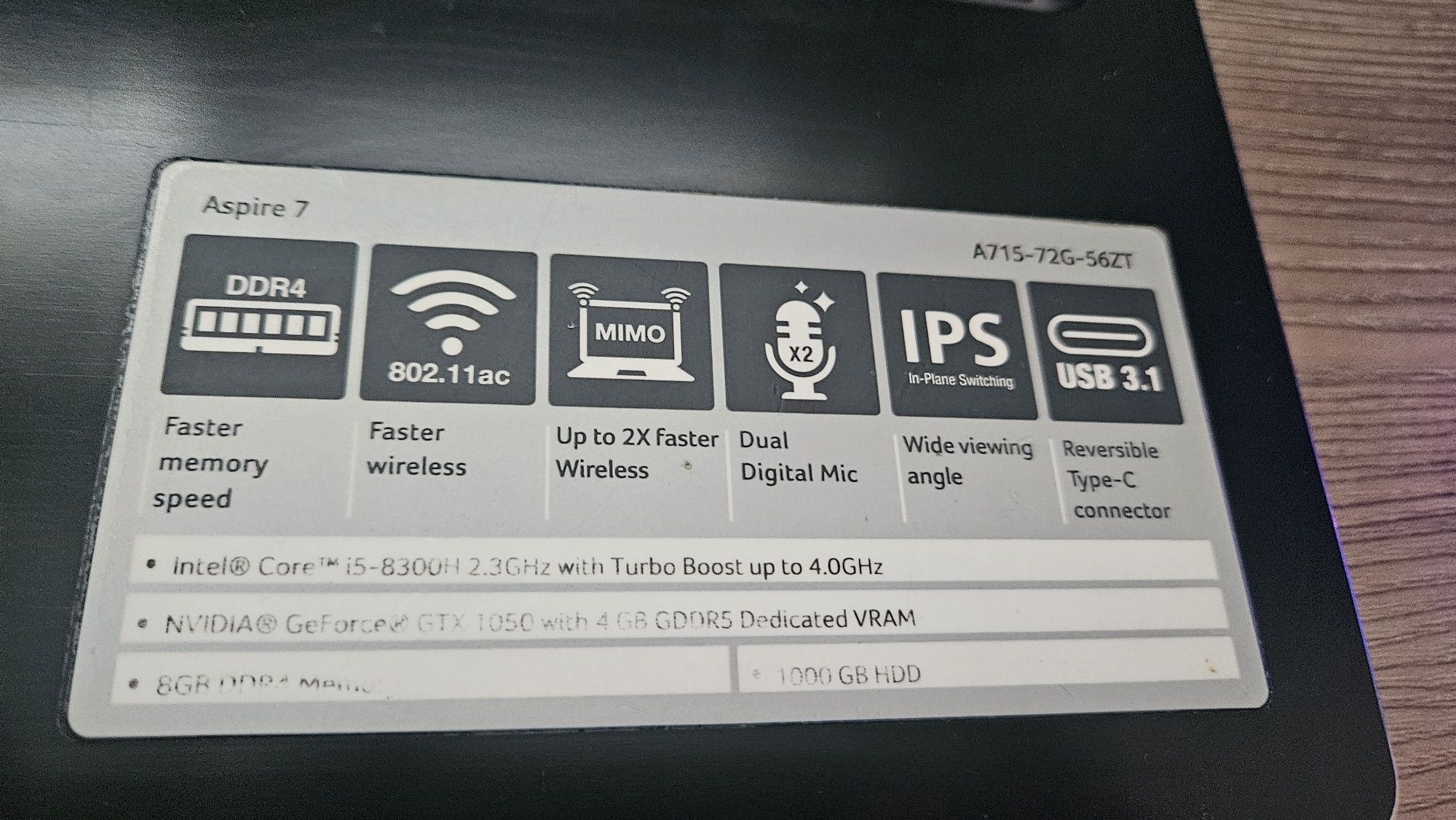 лаптоп Acer Aspire A715-72G-56ZT
