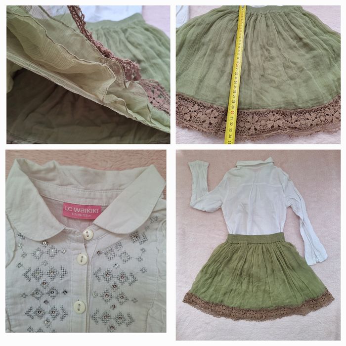 Set scoala 110-116-122 fetite 5-6-7 ani fusta si camasa bluza rochie