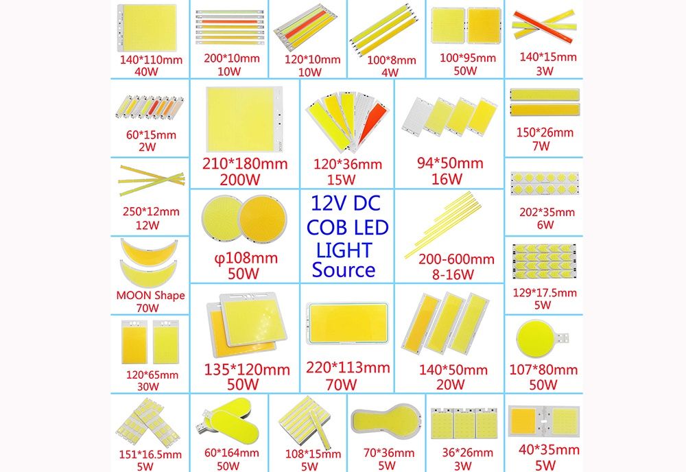 12V разных размеров свето-диоды LED COB яркое освещение от 12-14 вольт
