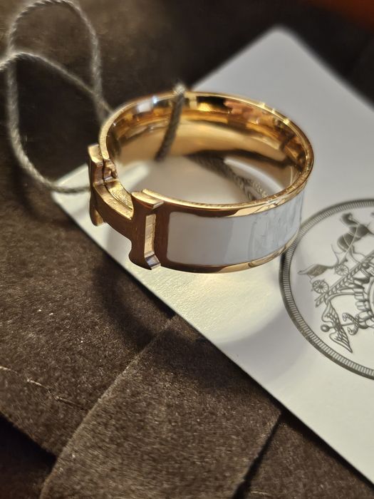 Inel H unisex alb cu auriu