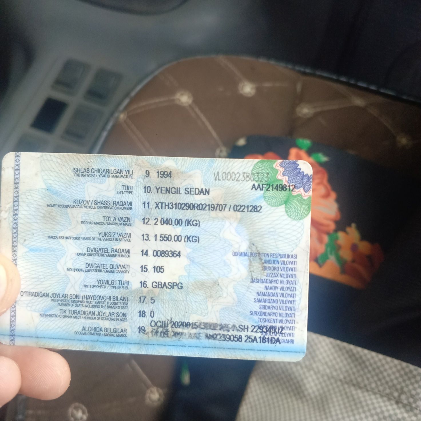 Moshina xolati yaxshi dakumetla joyida