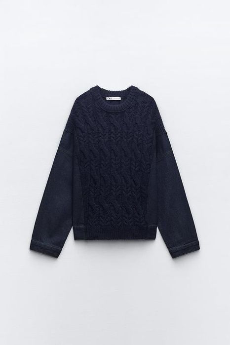 Дебел пуловер с дънкови елементи Zara /Зара L чисто нов