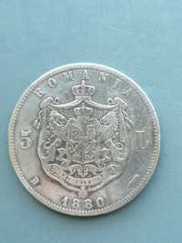Moneda 5 lei 1880, gravorul pe gat.