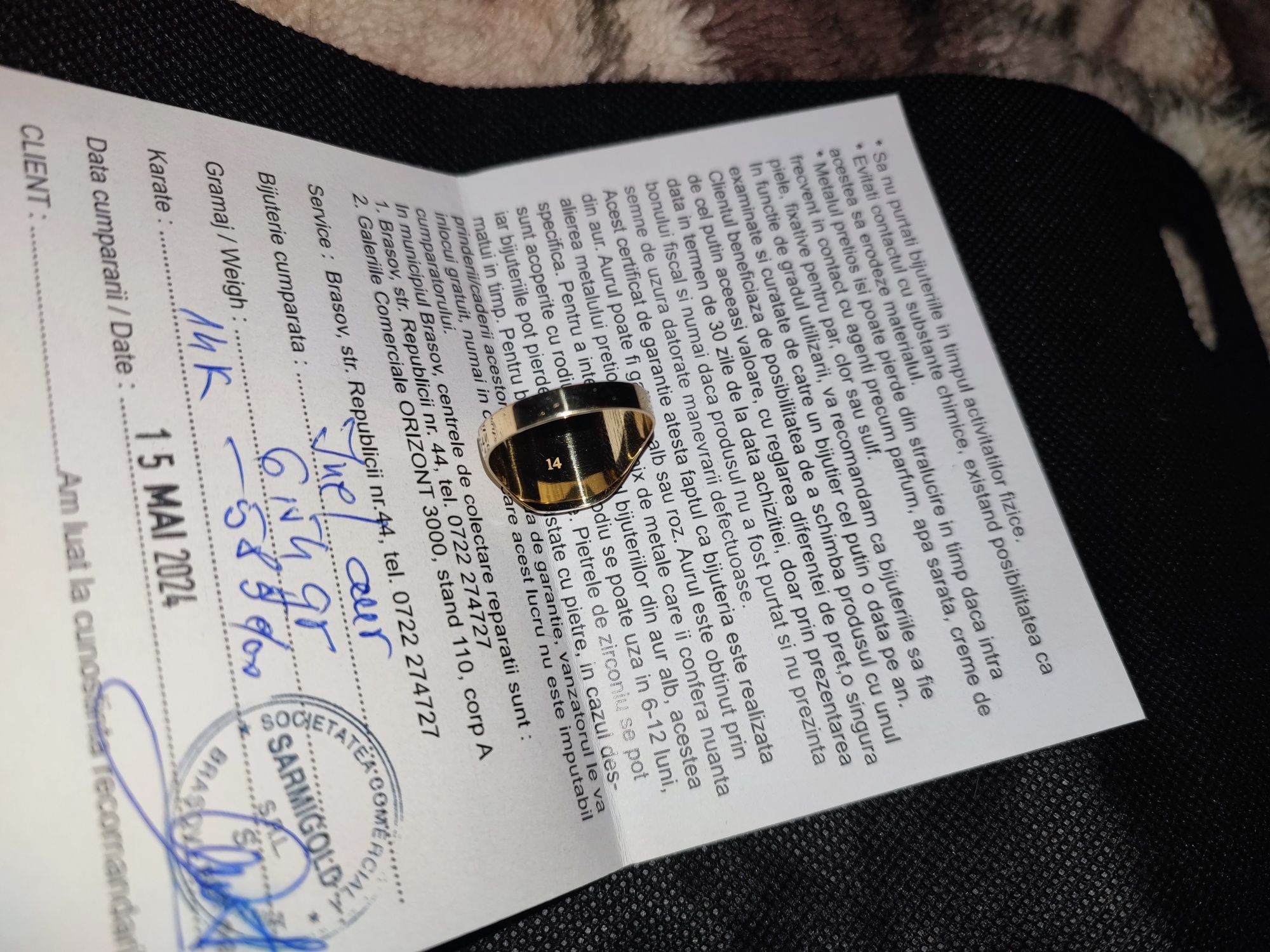 Ultimul pret-Inel Aur 14k(585),6,54 grame ,măsură 27/67,piatra  Onix S