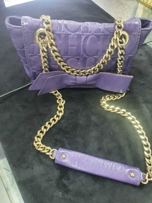Geantă Carolina Herrera CH – Violet cu lanț auriu