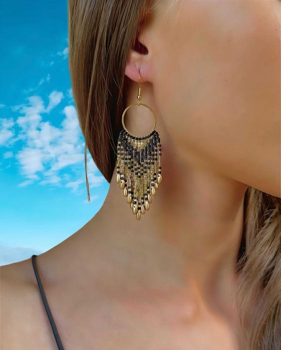 Ръчно изработени обеци, Японски мъниста, Неръждаема стомана, Елегантни