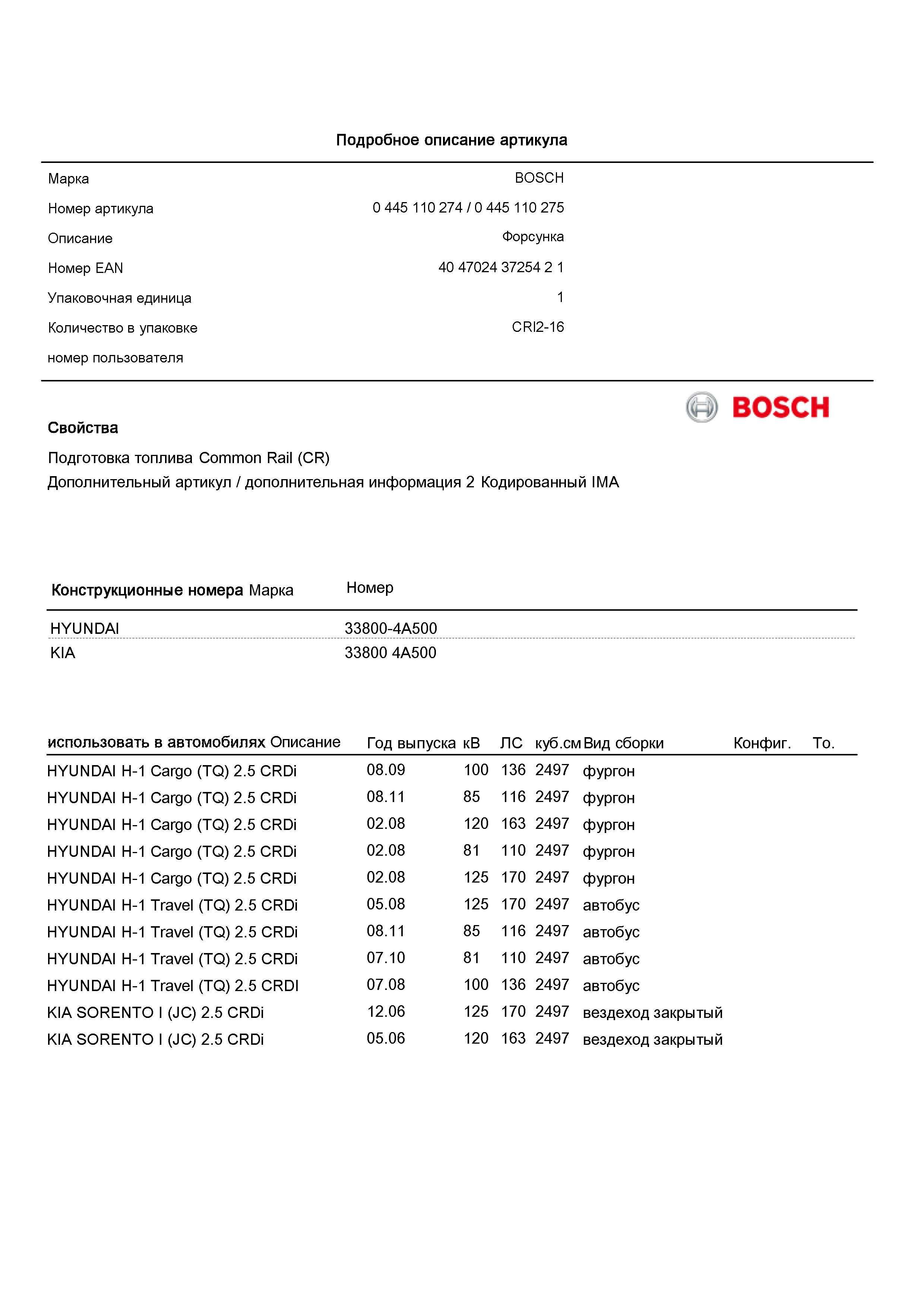 Форсунки на мотор D4CB (HYUNDAI/KIA)