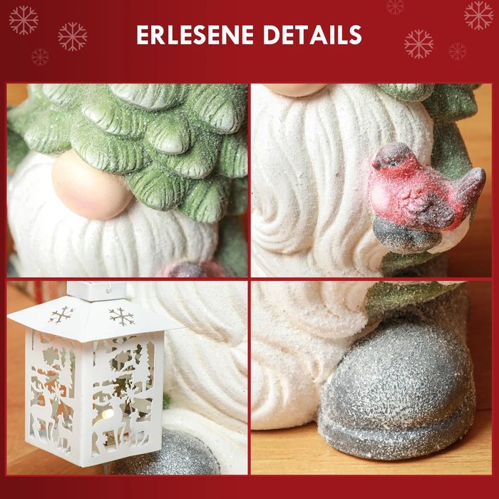 Коледен гном HOMCOM с лед фенер с батерии, устойчив на атмосферни в-я