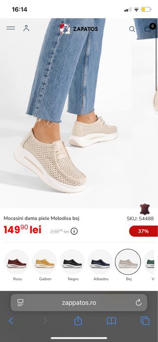 Mocasini damă/Pantofi cu șiret piele Zappatos