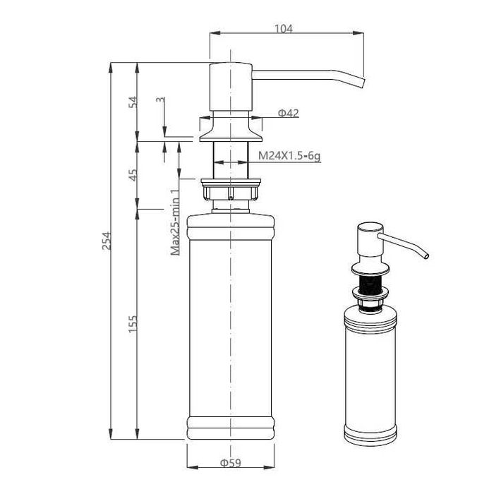 Distribuitor de lichide, capacitate 350 ml, montare in chiuveta
