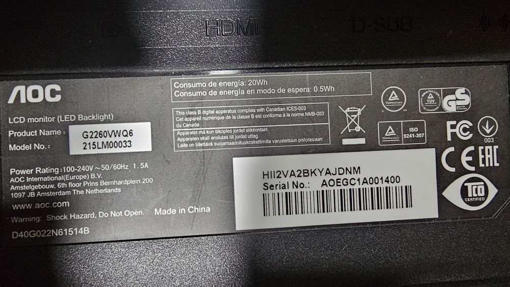 Мониторы AOC 22 диог HDMI/ DISPLAY PORT/ VGA / 11шт