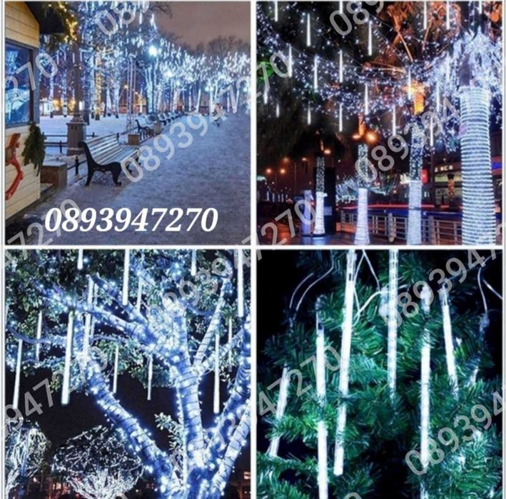 Лед Висулки Падащ Сняг 8Бр.х48см. 3м. Кабел Лампички за Коледна Украса