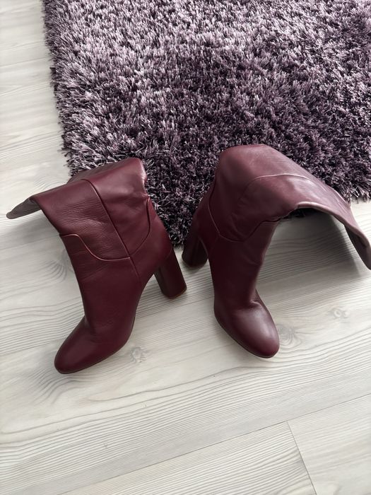 Zara cizme bordeaux de piele naturala
