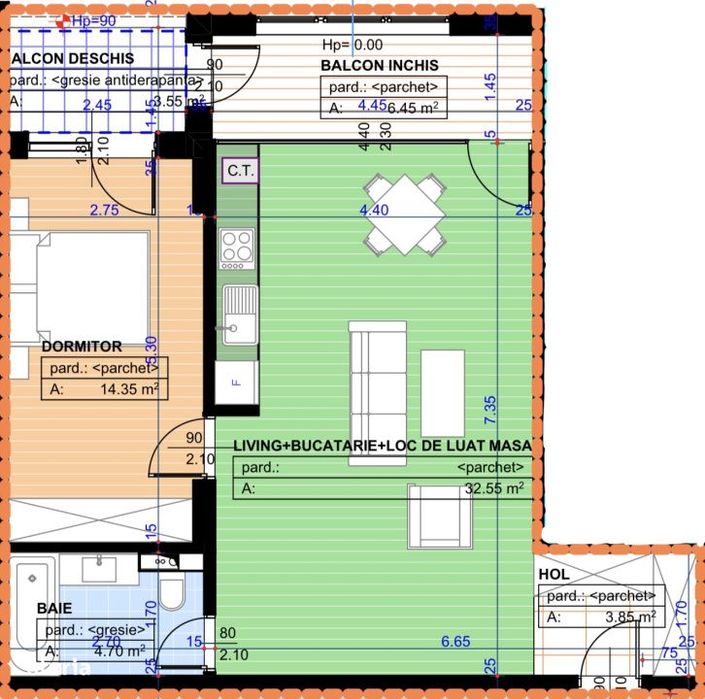 Apartament 2 camere, open-space, 67,05mp, 1 Mai, zona Parc Nicolae Rom