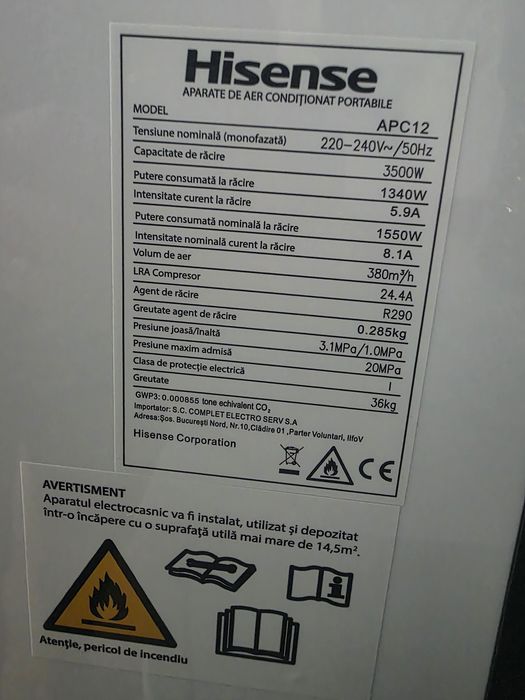 Aer condiționat portabil Hisense 12000BTU