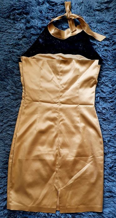 Rochie cocktail din satin auriu