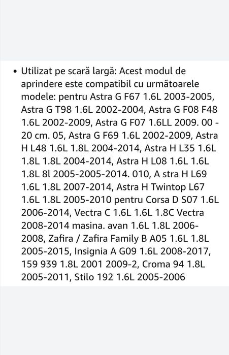 Bobina inducţie Opel 1.6,1.8L
