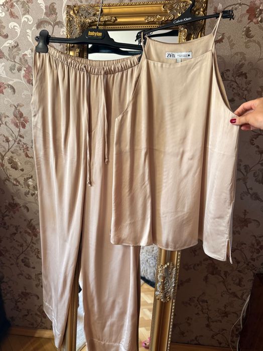 Сатенен сет ZARA, бежов, XS