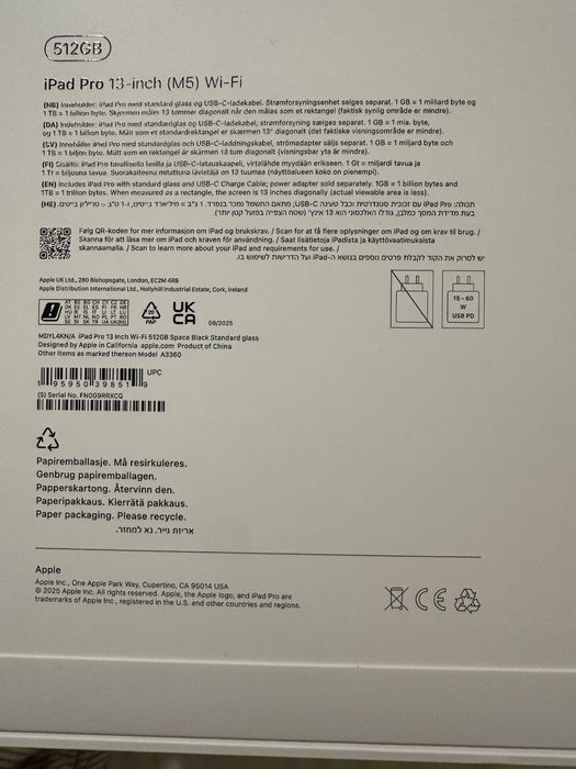 Apple Ipad Pro 13,M5 256GB Wi-Fi+ Cellular