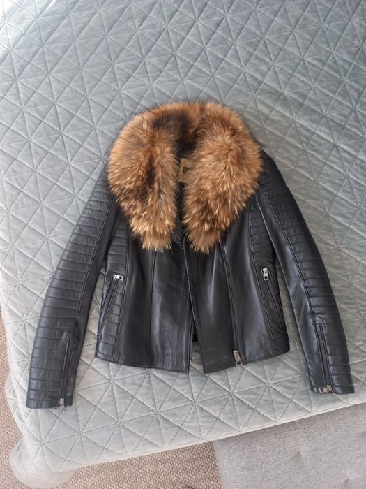 Geaca piele dama cu guler blana naturala