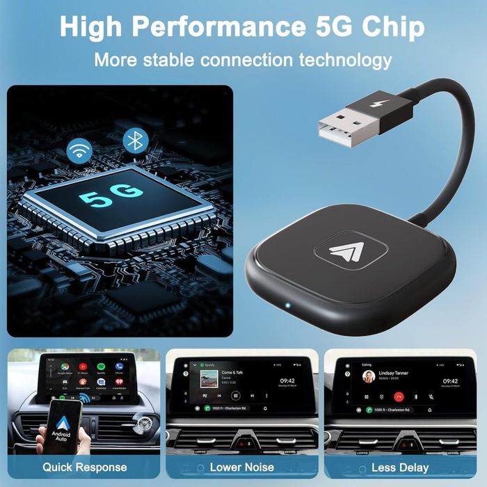 Android Auto Wireless cu adaptor USB la USB-C 5GHz WiFi 4.2 Bluetooth
