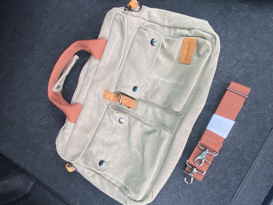 Чанта за лаптоп Ohushy 15,6“ кожа и лен