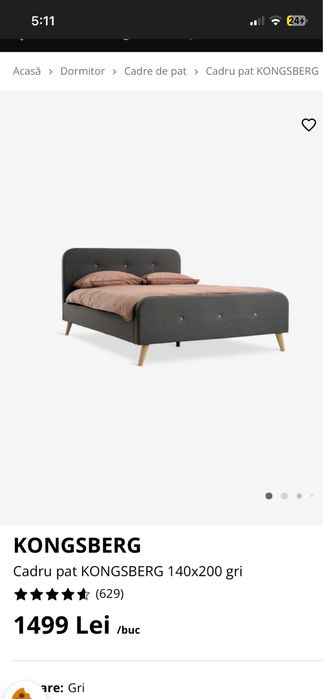 Vând pat KONGSBERG 140x200 cu saltea si suport de saltea.