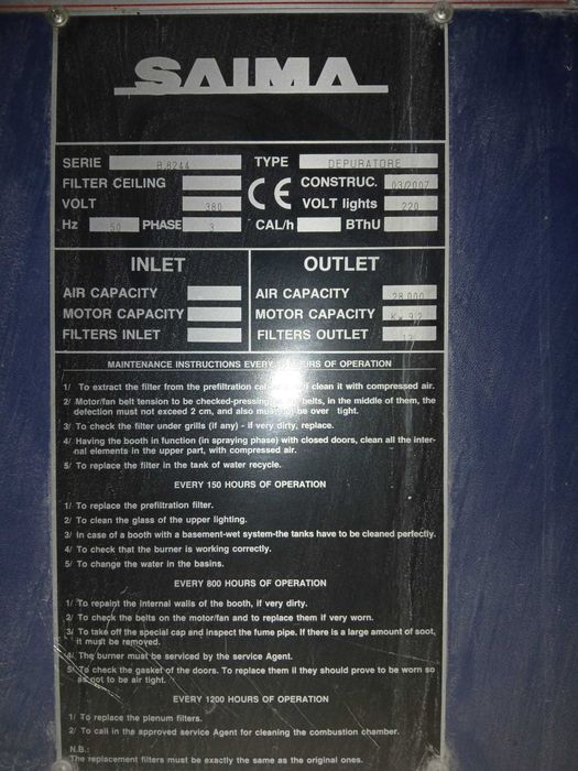 Cabină de vopsitorie Saima B8244 – Doar 1.692 ore de funcționare!