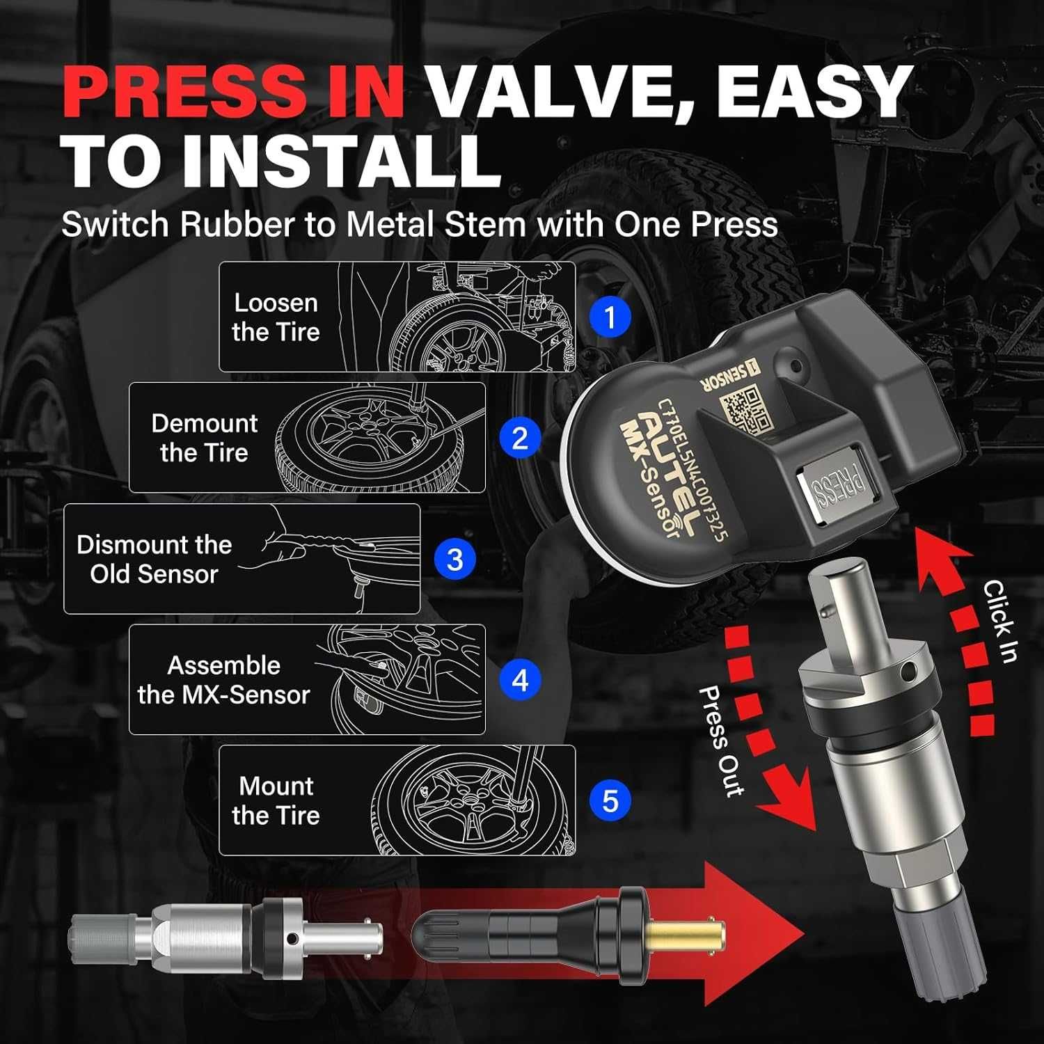 TPMS Датчик за гуми Autel MX-Sensor 433/315MHz, универсален, метален