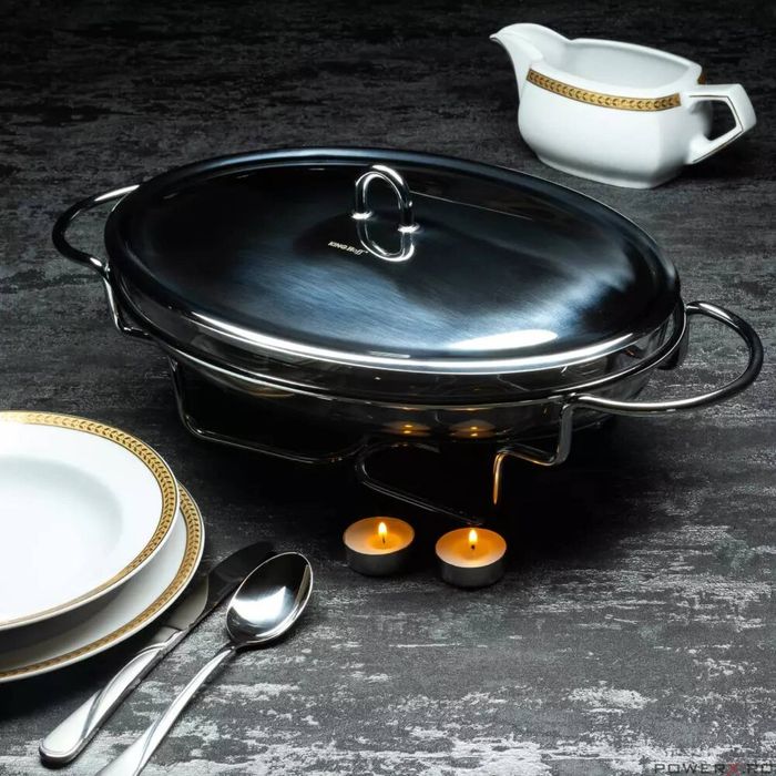 Vas termorezistent oval, 3L, chafing dish cu lumanare, incalzitor