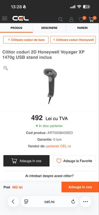 Scaner coduri bare si qr usb