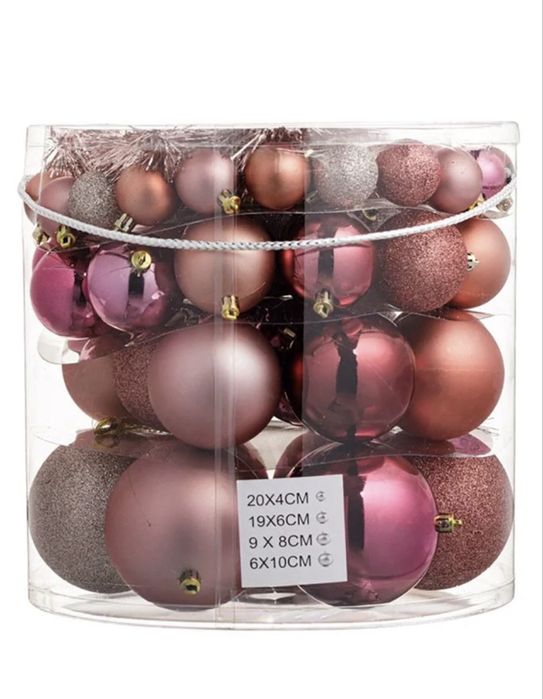 Комплект коледни топки за елха, 54 броя, 4 размер, Гланц, Мат, Блясък