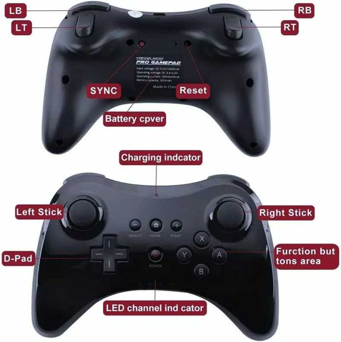Съвместим Wii U Classic Wireless Pro Controller, черен
