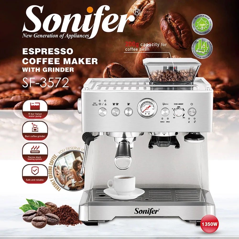 Электрическая кофемашина эспрессо с кофемолкой Sonifer SF-3572