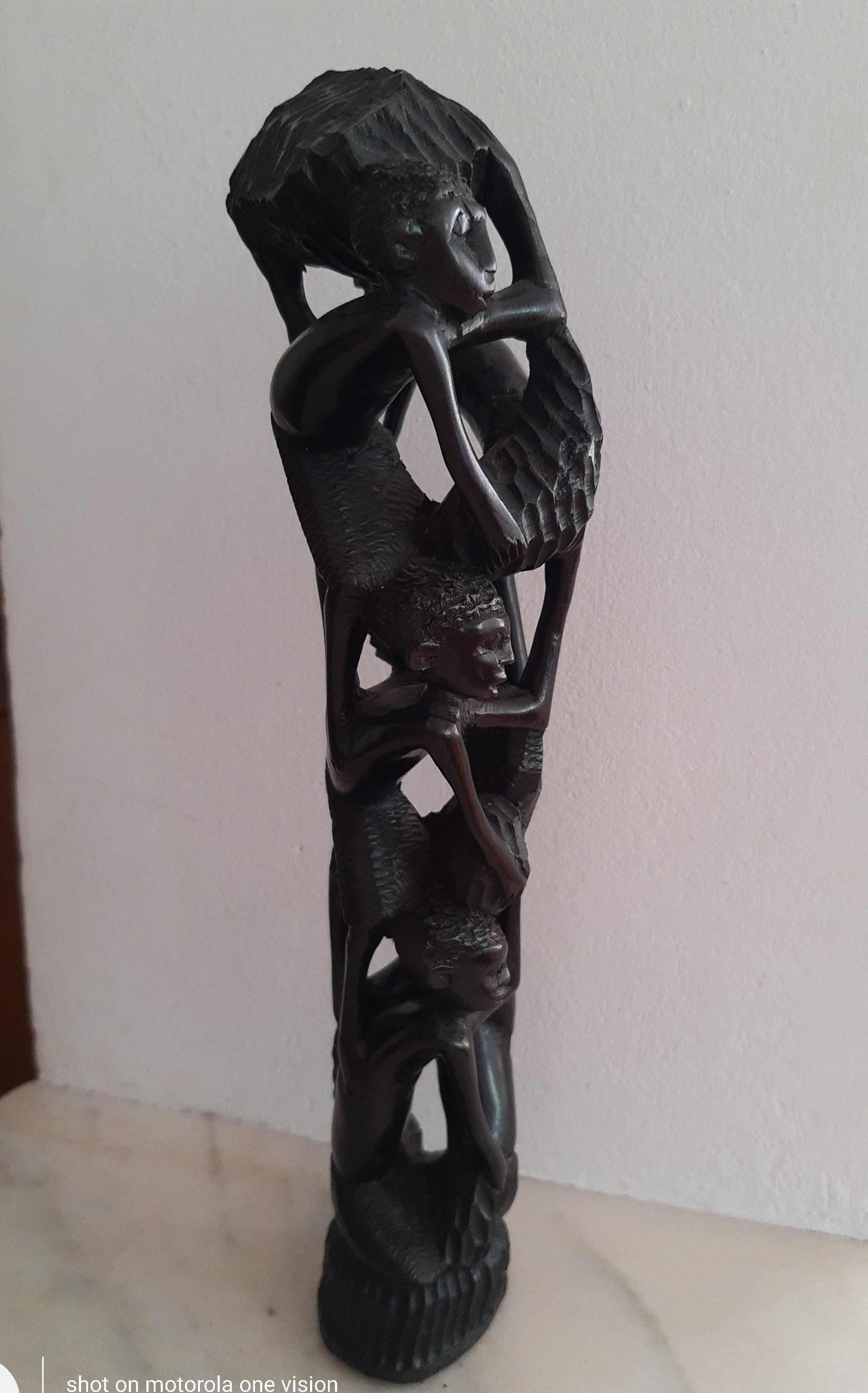 Statueta Africana Traditionala, Sculptata Manual in Lemn de Abanos