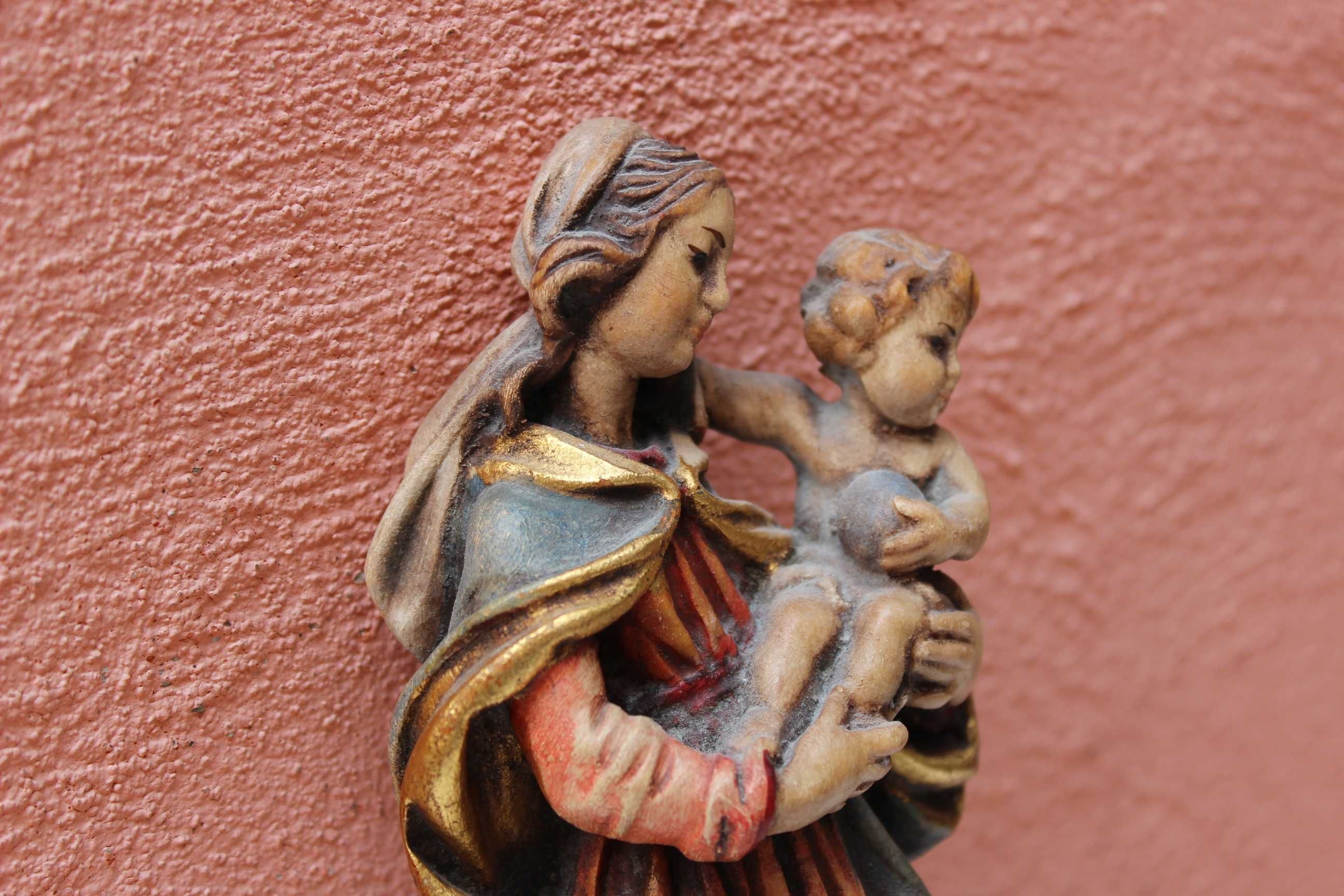 Sculptura/icoana Maria - Iisus, sculptata in lemn, mijloc sec 20