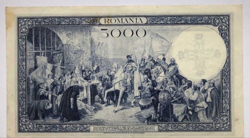 bancnota 5000 lei an 1940 emisa de BRADBURY WILKINSON & C9 LD ENGLAND.
